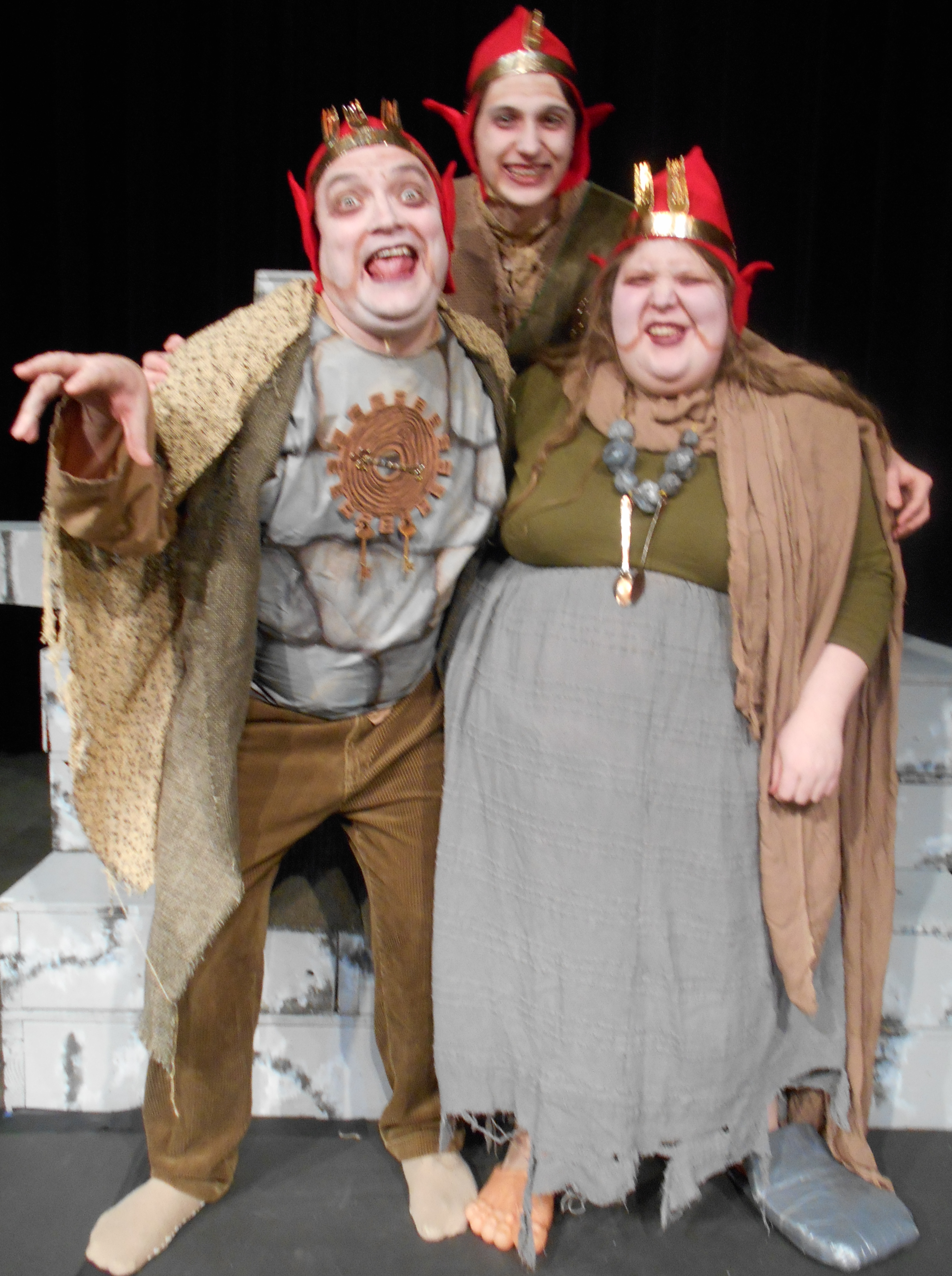 (l. to r., Scott Kump, Eli Ramsour, Laura Fischer, as the Goblin royal family)